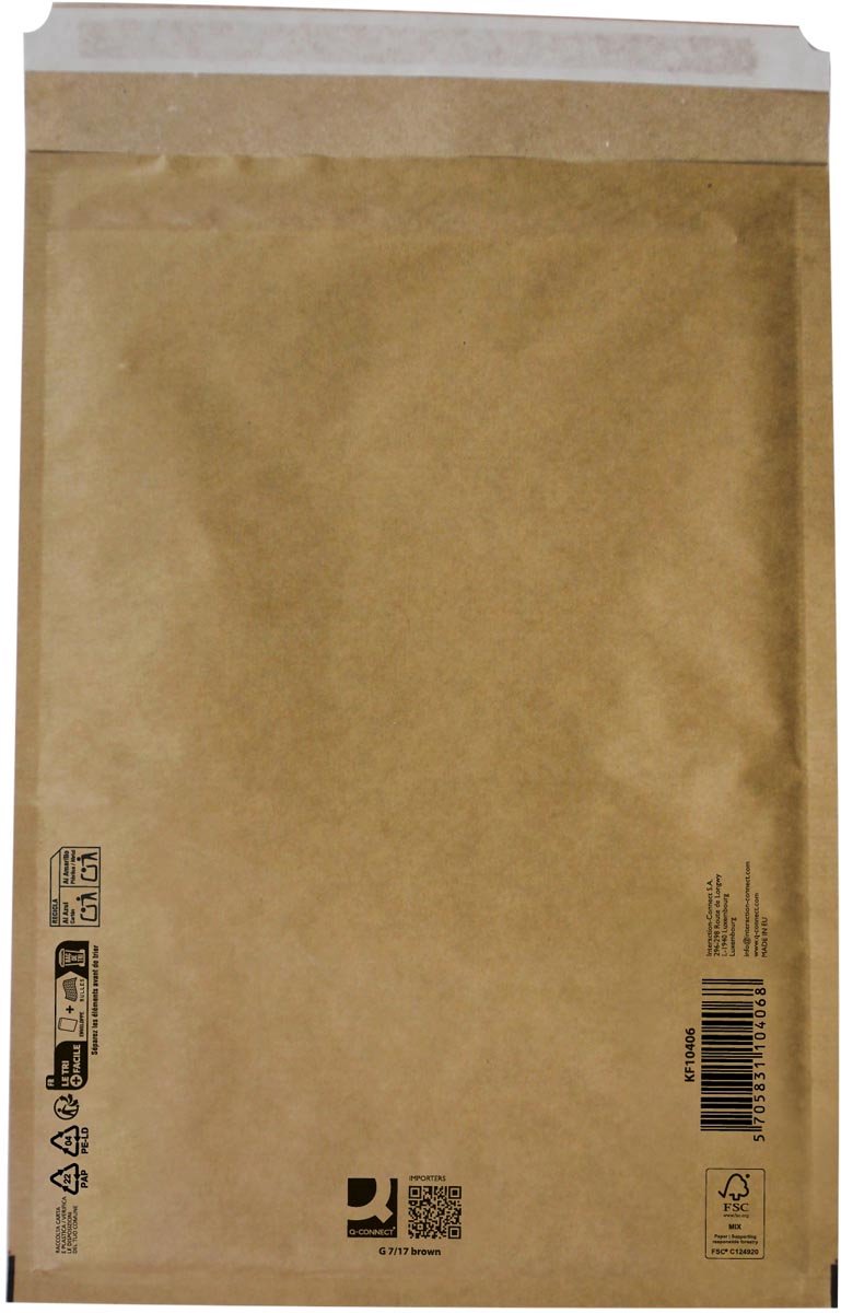 Q-CONNECT luchtkussenenveloppen, bruin, 7-g, 250 x 350 mm, doos van 100 stuks