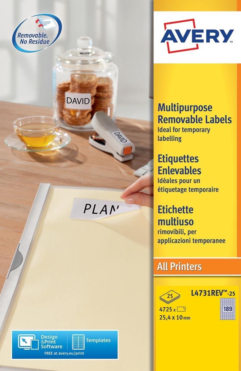 Merkloos Sans Marque Avery afneembare etiketten, wit, 25,4 x 10,0 mm, afneembaar