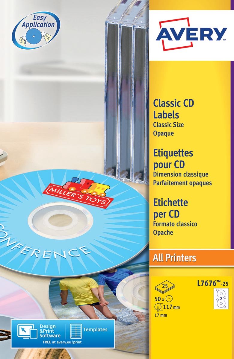 Merkloos Sans Marque Avery cd etiketten, wit, ø 117,0 mm, permanent klevend