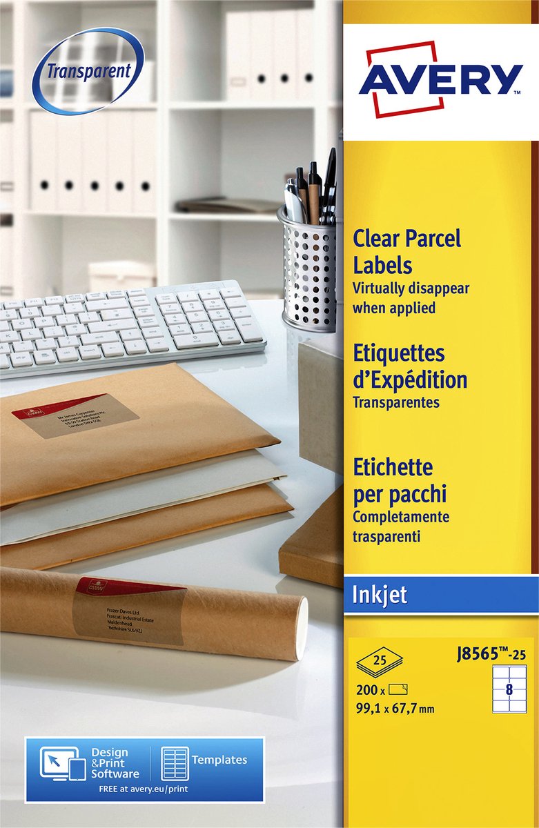 Merkloos Sans Marque Huismerk avery j8565-25 inkjet etiket 99,1x67,7mm