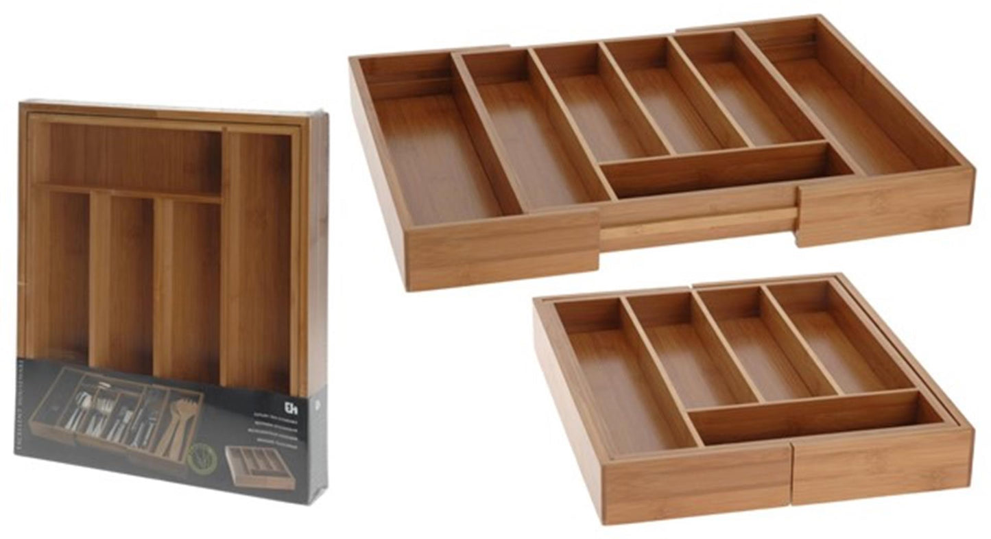 Excellent Houseware Bestekbak hout uitschuifbaar 28,5x33,5x5