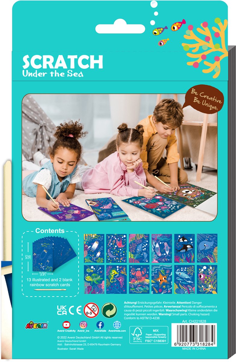 Avenir scratch art boek a5 - zeeleven - 15 pagina's - creatief spelen - 5+