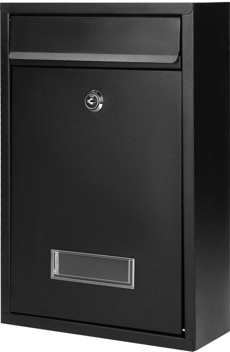 Virone Kleine brievenbus ‘’bali’’ met slot – brievenbus rvs met naamplaatje – brievenbussen hangend – 32x22x9 cm - zwart