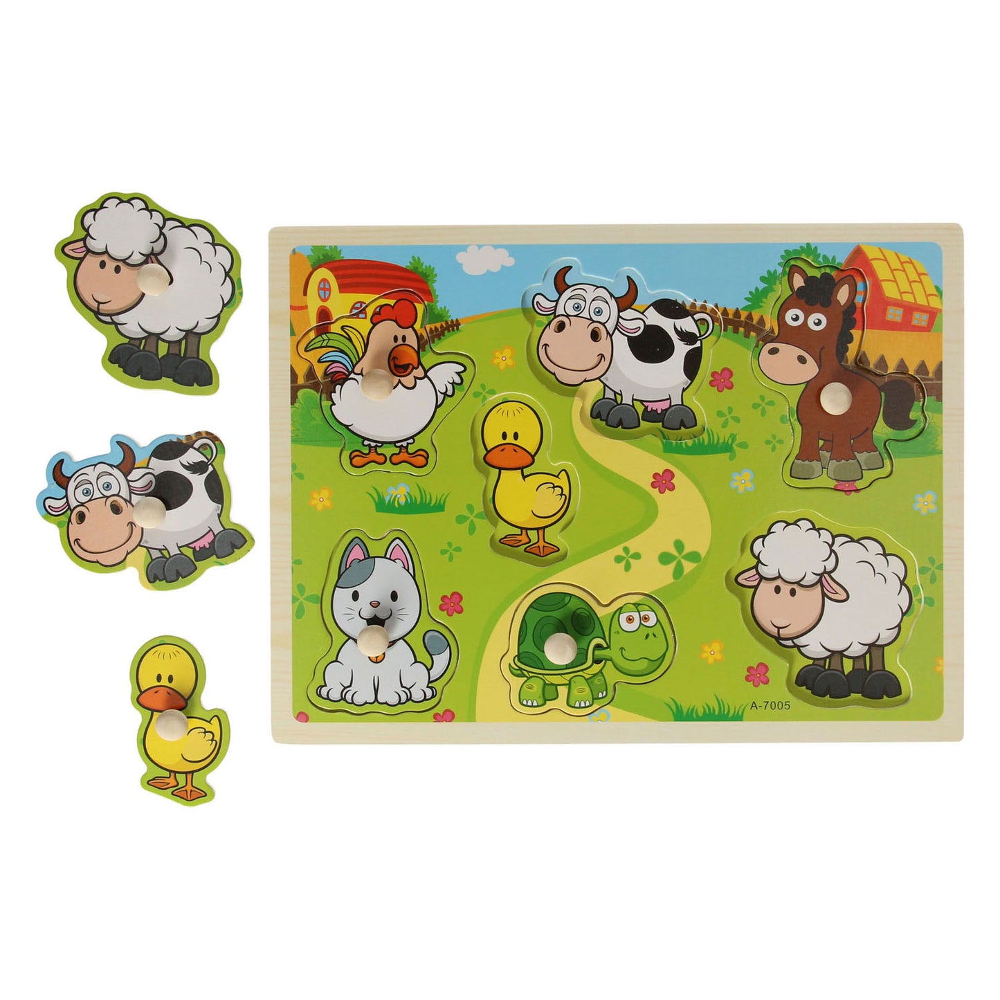 Lobbes Houten noppenpuzzel boerderijdieren, 7st.