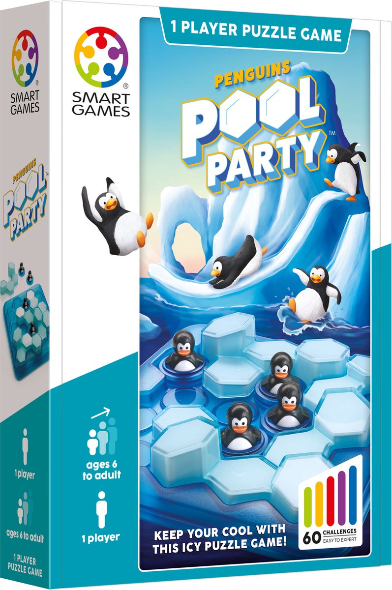SmartGames penguins pool party - compact logisch denkspel - 60 educatieve pinguïn uitdagingen - reisspel solospel - vanaf 6 jaar