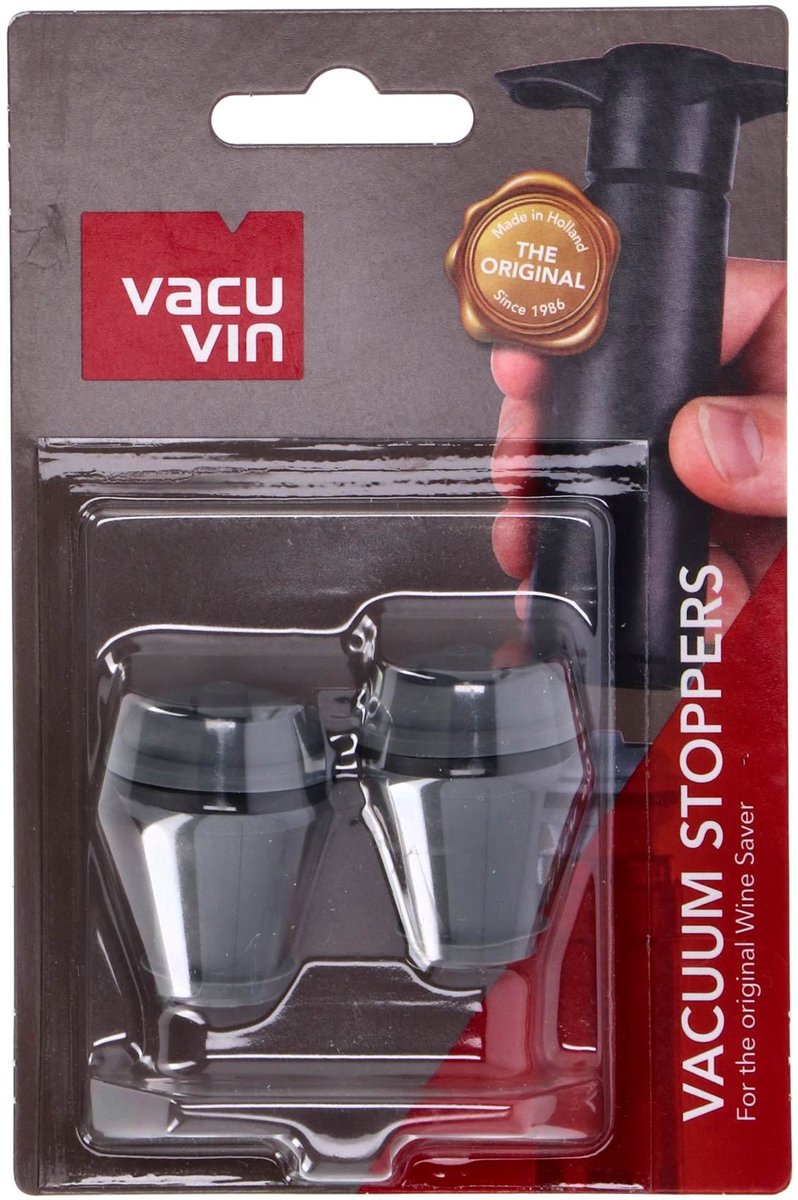 VacuVin Vacu vin wijnstoppers set van 2 – reserve afsluitdoppen voor wine saver – grijs