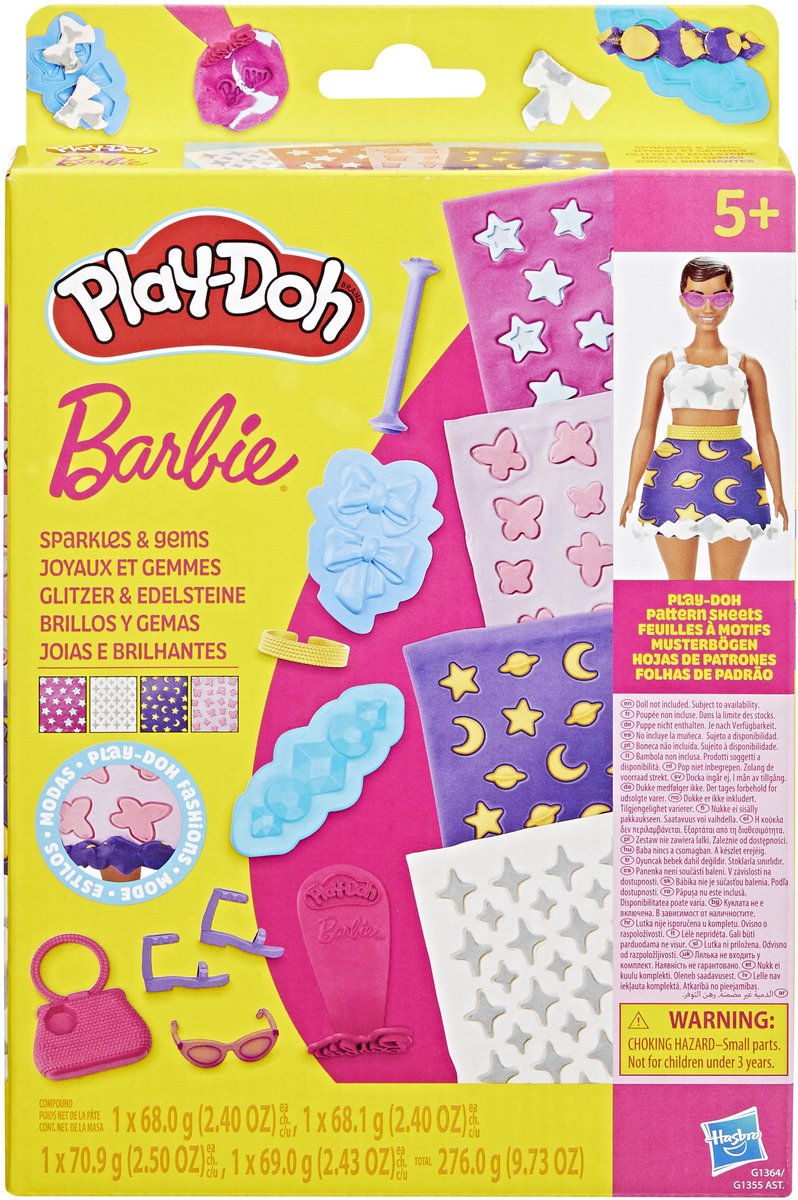 Play-Doh -patronenpakket barbie glitter en edelstenen - navulset - boetseerklei