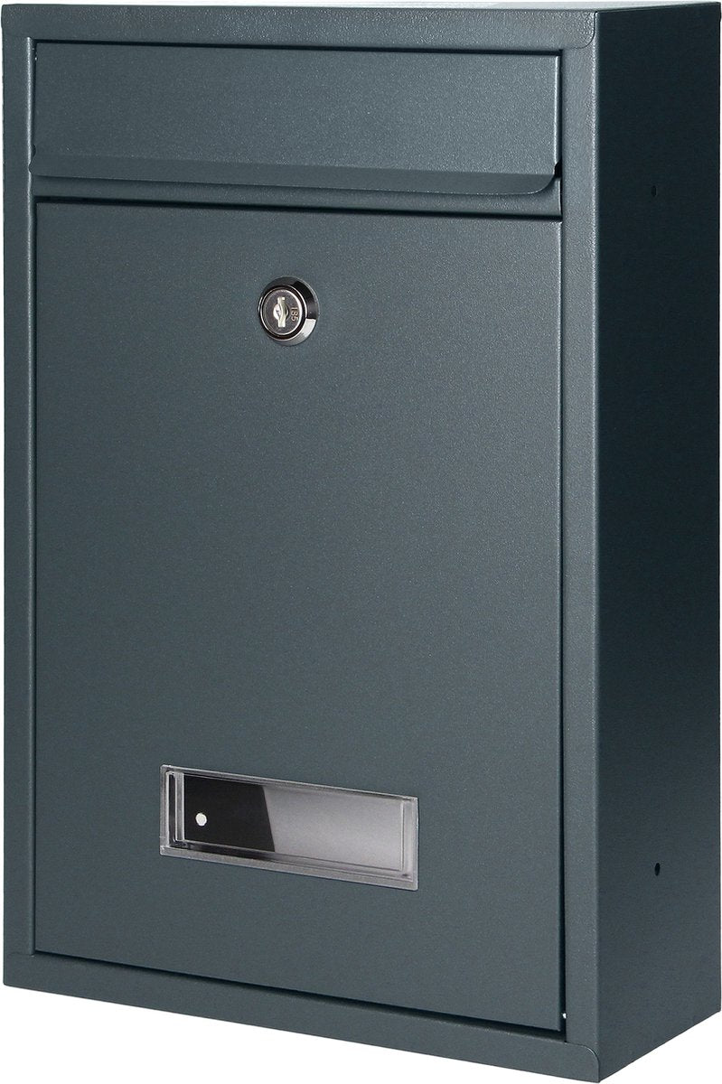 Virone Kleine brievenbus bali met slot 32x22x9 (lxbxd in cm) – brievenbus rvs met naamplaatje – brievenbussen hangend – antraciet