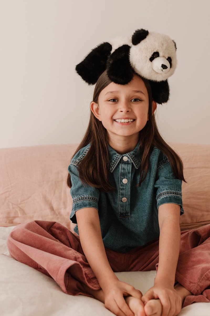 ONE LOVE knuffel - panda peng - 32cm - zwart en bruin - 0 jaar
