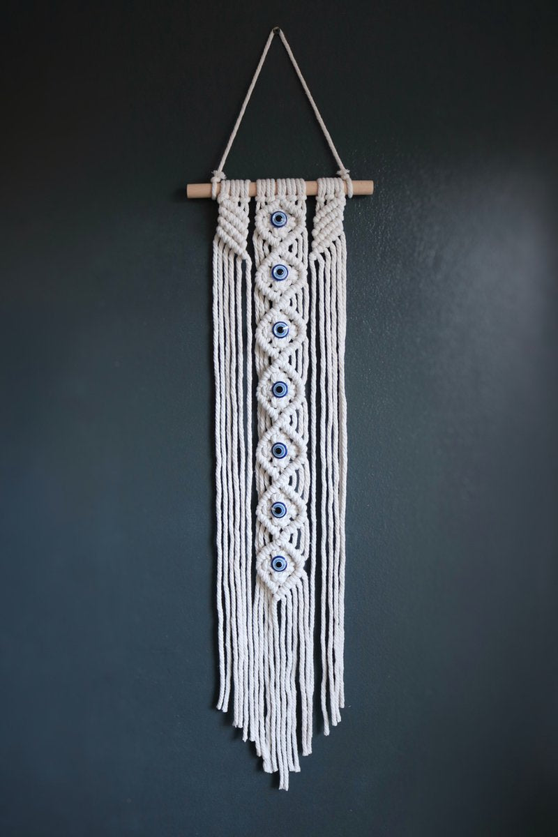 MotivaGems Bescherming dromenvanger - med macrame oog blauw wit roze
