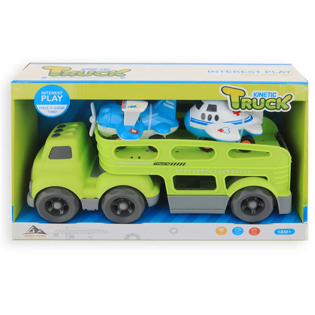 Jonotoys Kinetic vrachtwagen met 2 vliegtuigjes