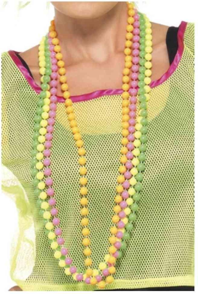 Smiffys Widmann kralen kettingen - 4x - neon kleuren - kunststof - jaren 80 thema - dames - sieraden
