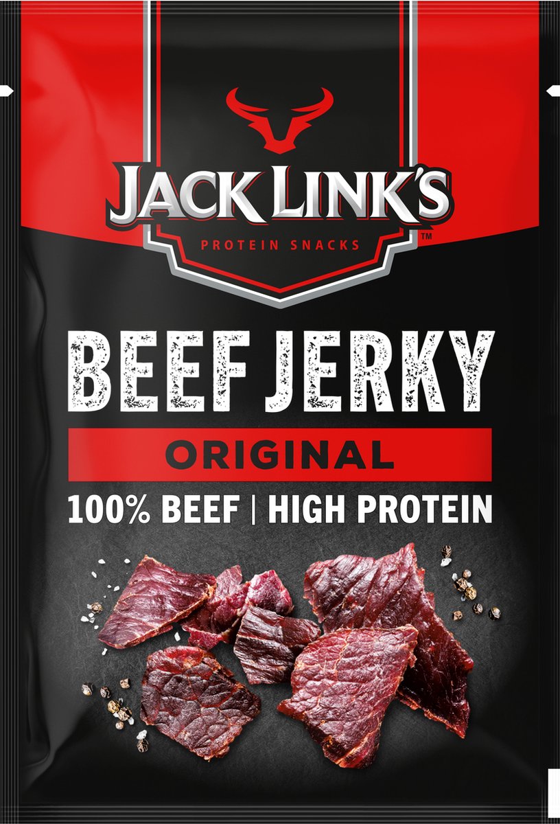 Jack Link's original beef jerky - high protein - 100% beef - hoog in eiwitten - ideale proteine snack - voor tussendoor, onderweg of voor het sporten - 12x25g
