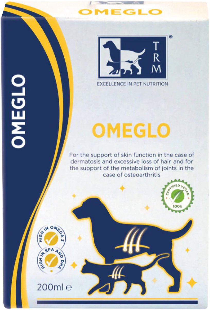 TRM Koudgeperste olie omeglo 500 ml - omega 3-vetzuren huidfunctie - aanvullend diervoeder honden katten