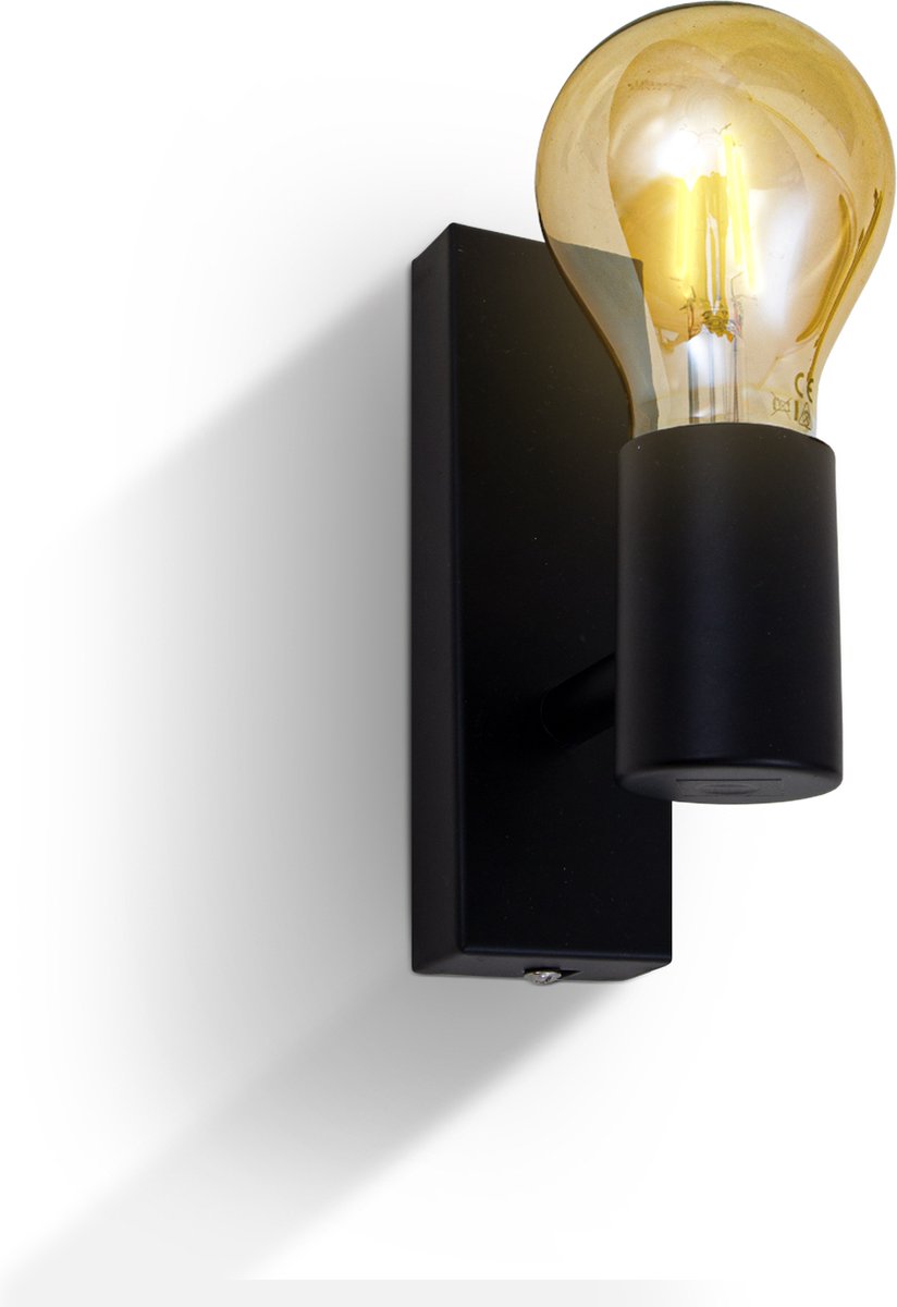 B.K.Licht - wandlamp - voor binnen - industriele lamp - zwart - metaal - draaibar - wandspot - e27 fitting