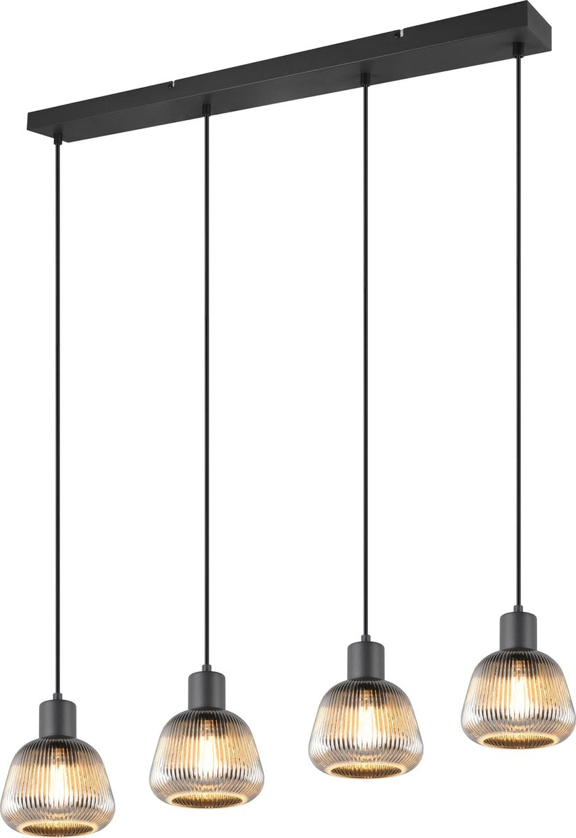 TRIO tarifa - hanglamp - zwart mat - industrieel rookglas - excl. 4x e27 4 w - plafondbevestiging - in hoogte verstelbaar