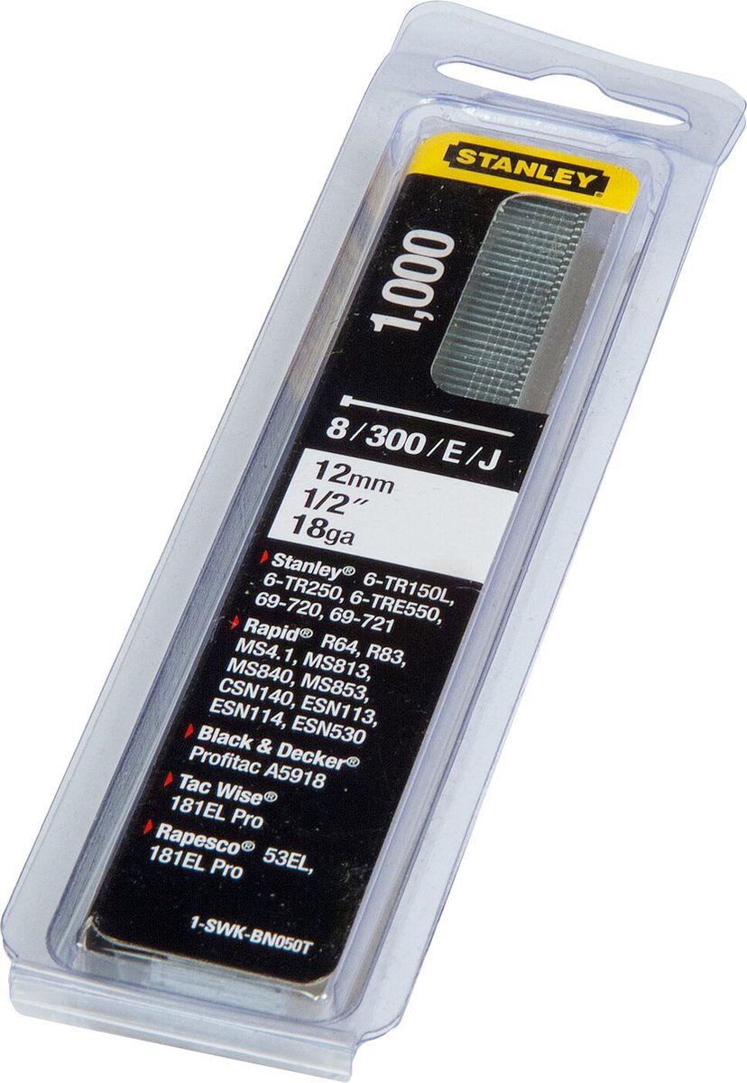 STANLEY nagels 12mm type j - 1000 stuks