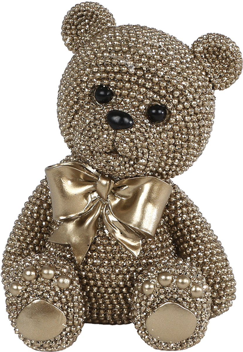VAN MANEN Teddybeer sculptuur goud polystone decoratie 10x8x13cm.