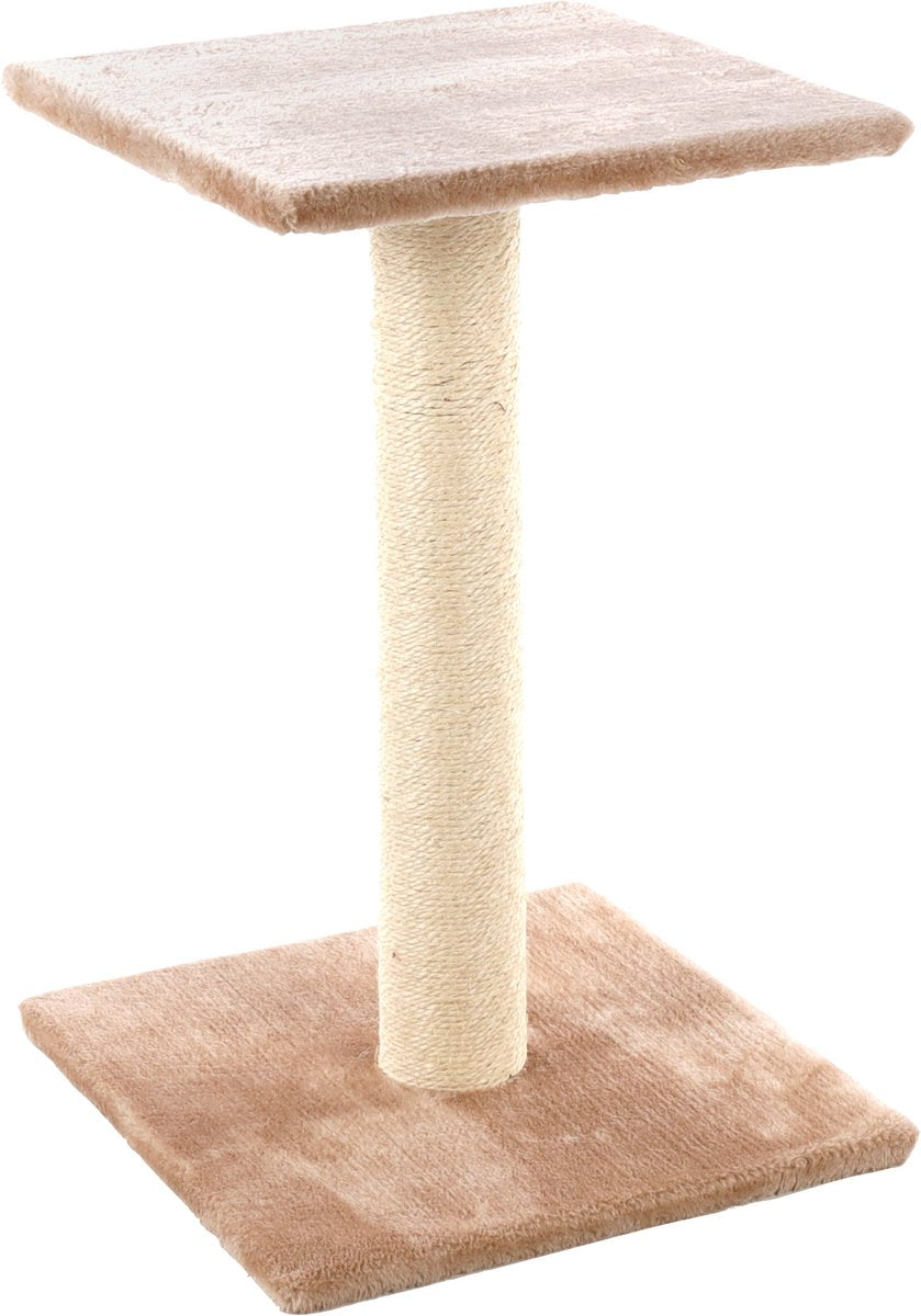 Flamingo Krabpaal – scolette beige ecru – 38 × 38 × 60 cm – sisal krabpaal – met ligplateau – zacht pluche – voor katten