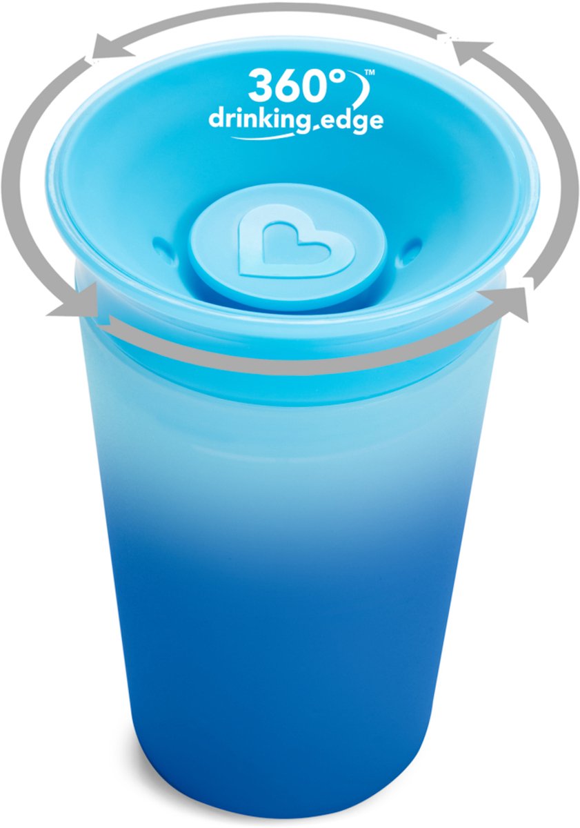 Munchkin miracle anti-lek 360° drinkbeker - sippy cup - veranderd van kleur - warmtegevoelig - oefenbeker voor baby en kind - 266ml - blauw