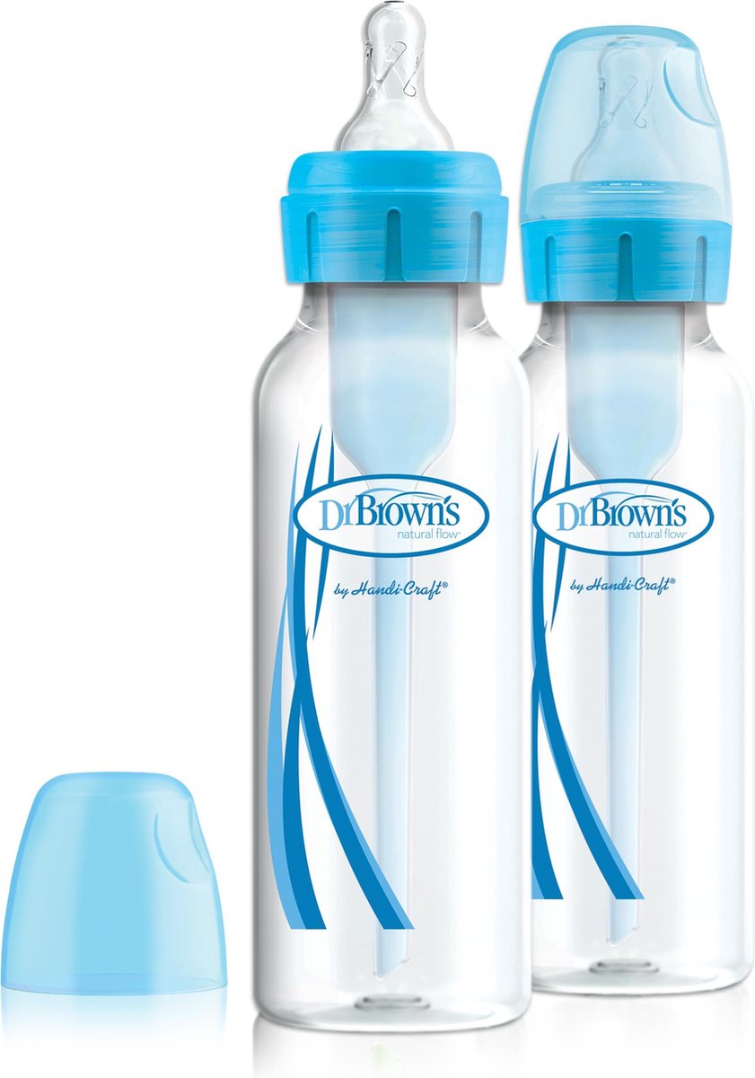 Dr. Brown's options+ anti-colic babyfles - smalle halsfles - 250ml - blauw - 2 stuks