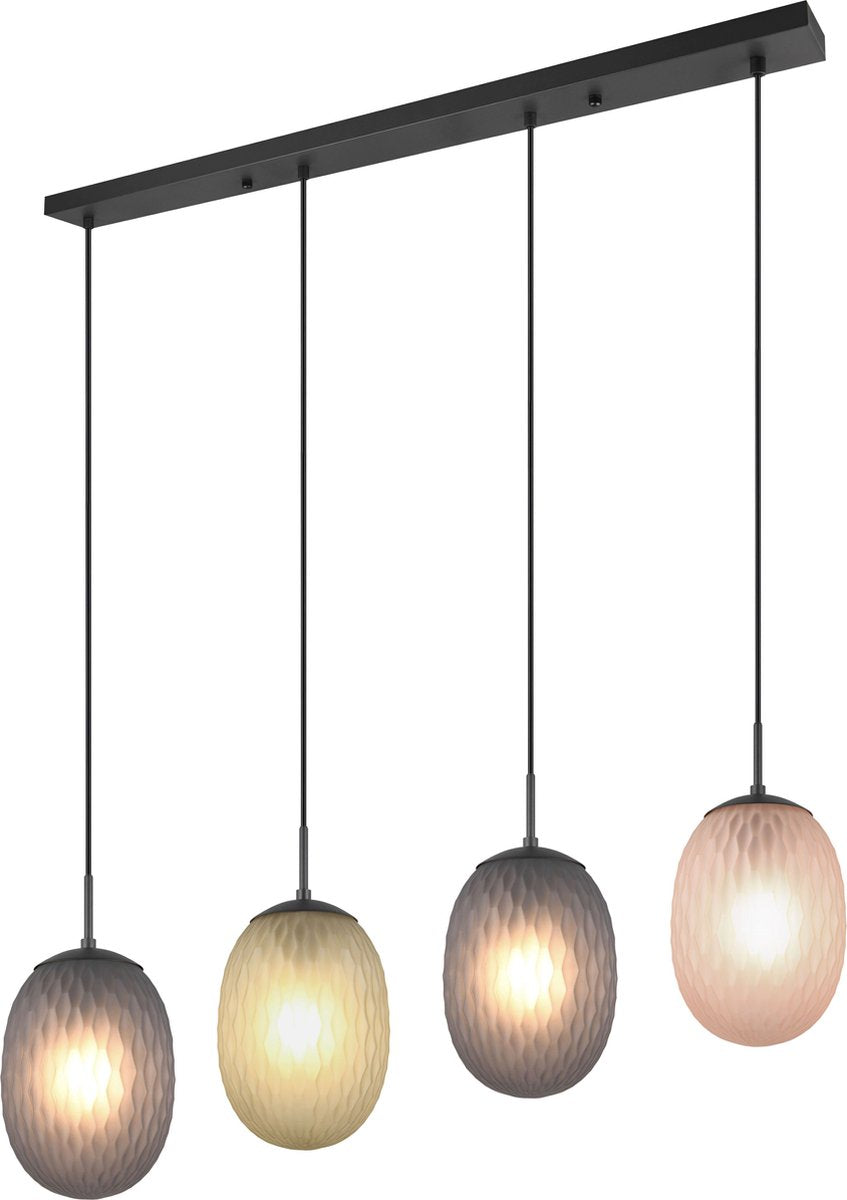 TRIO facette - hanglamp - zwart mat - excl. 4x e27 4 w - plafondbevestiging - in hoogte verstelbaar