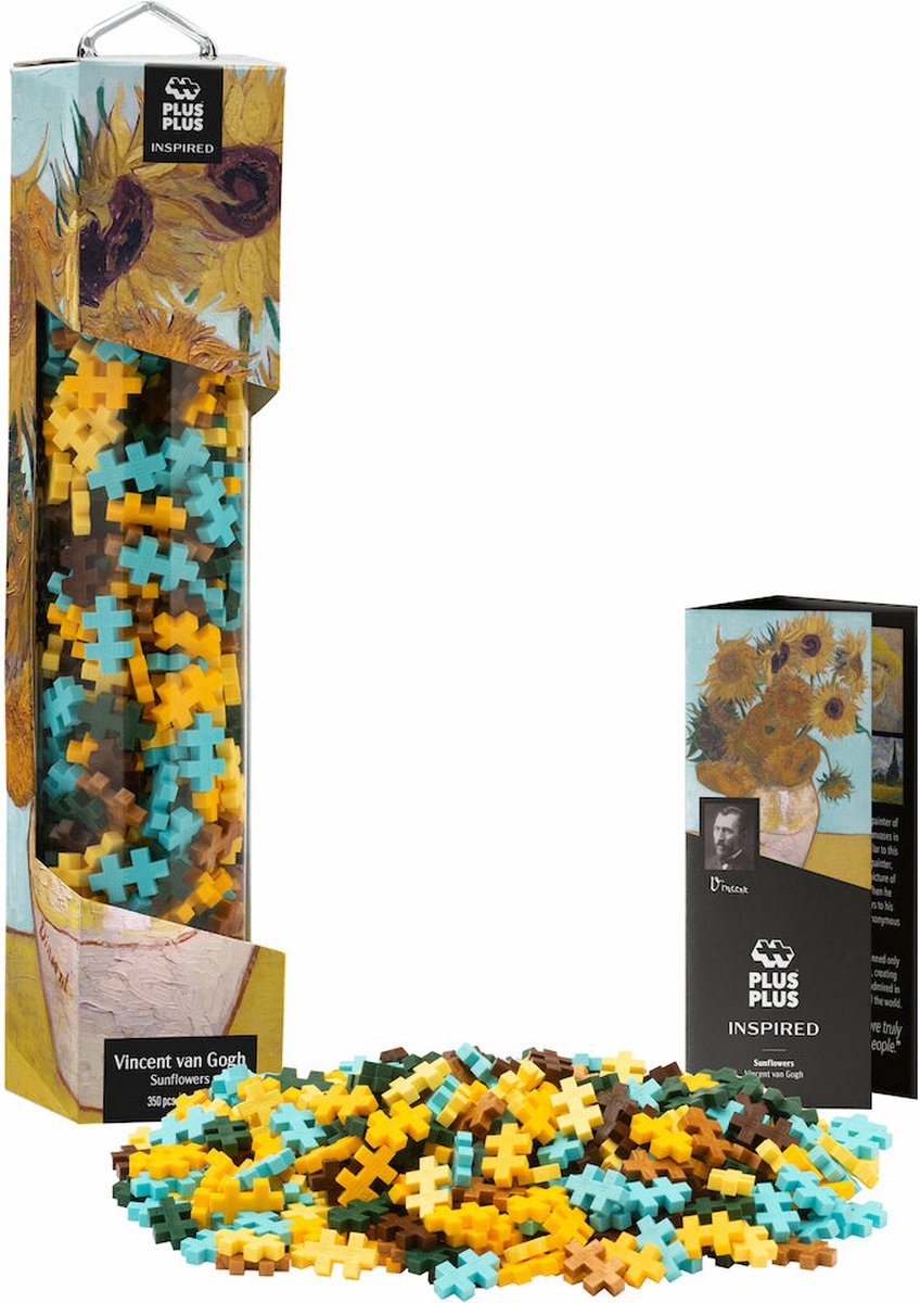 Plus-Plus inspired - van gogh zonnebloem - 5163 - bouwspeelgoed kunstwerk - constructiespeelgoed - set met 350 bouwstenen - vanaf 7 jaar