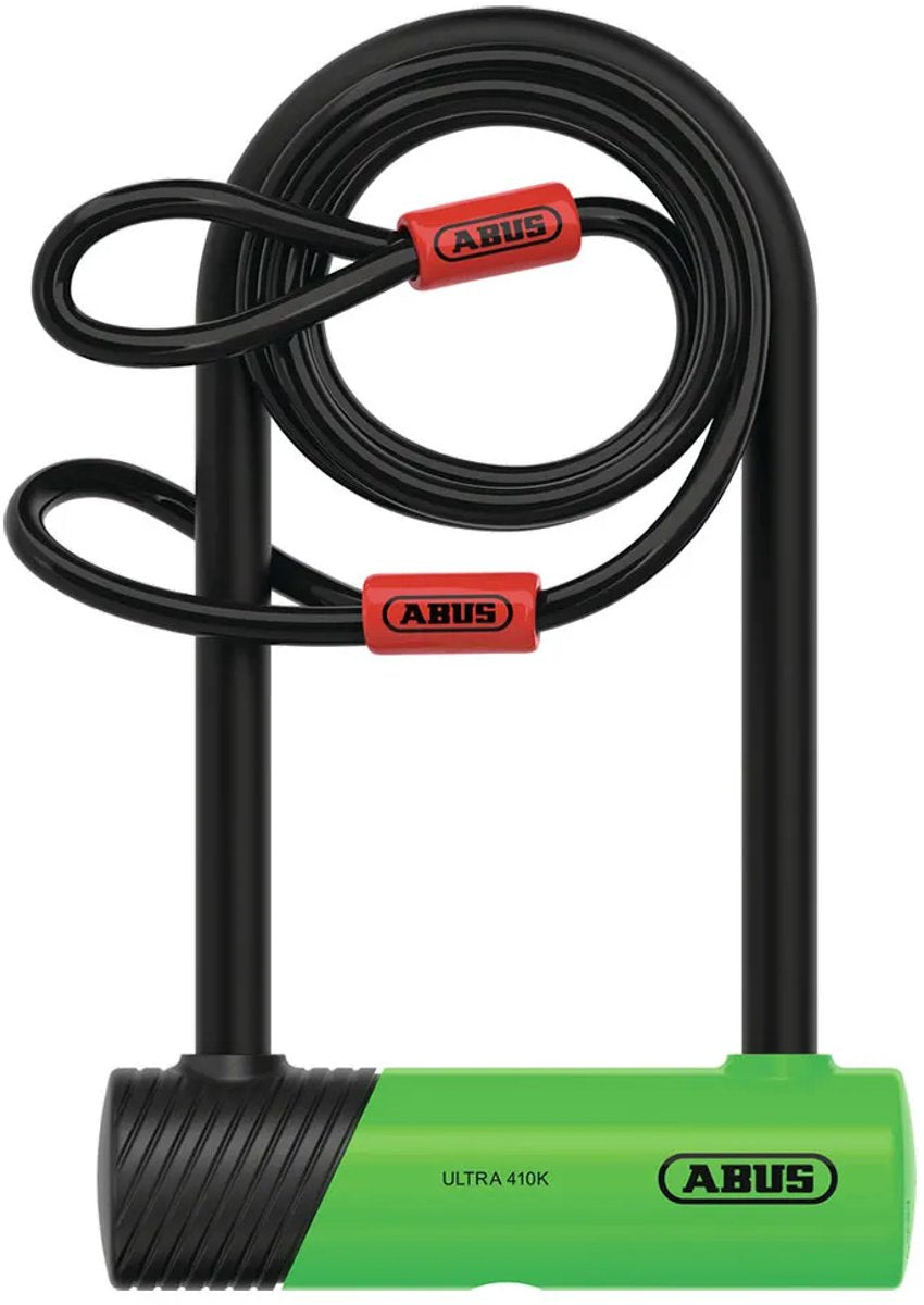 ABUS beugelslot 410k ultra voor fietsen en e-scooters - handig en robuust fietsslot met praktische houder voor transport - fietsaccessoires - variant 150hb180, groen + cobra 10 120