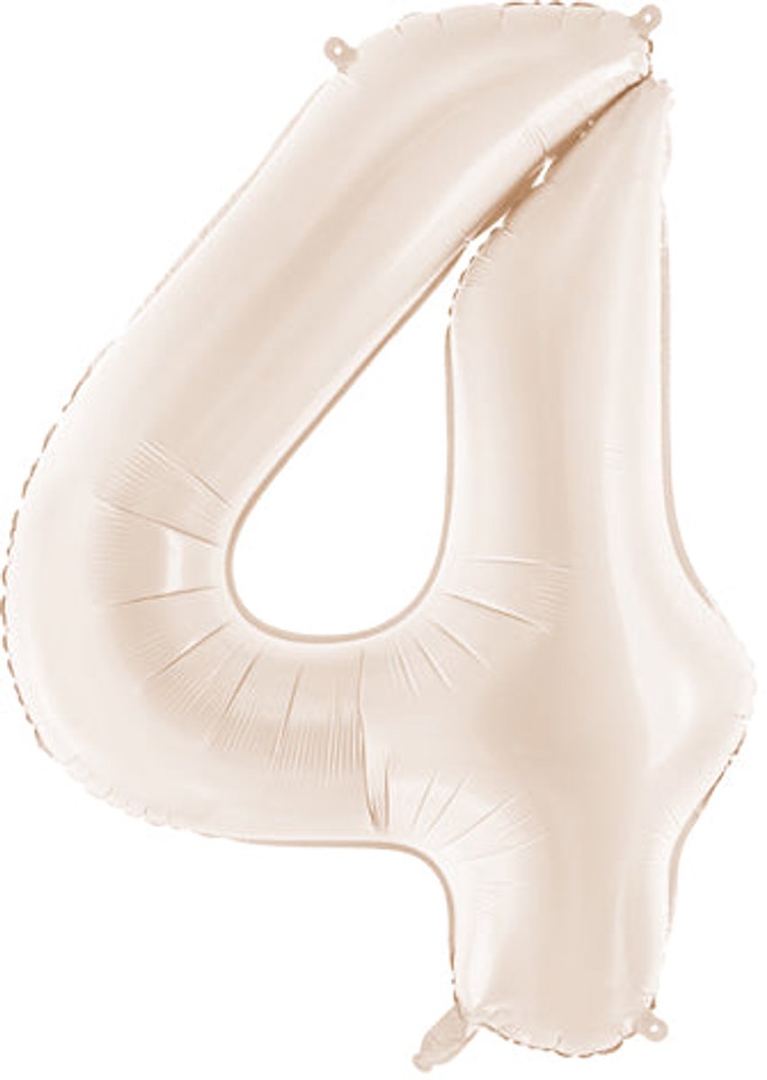 PartyDeco Fluwelen folieballon cijfer 4 in beige 86cm