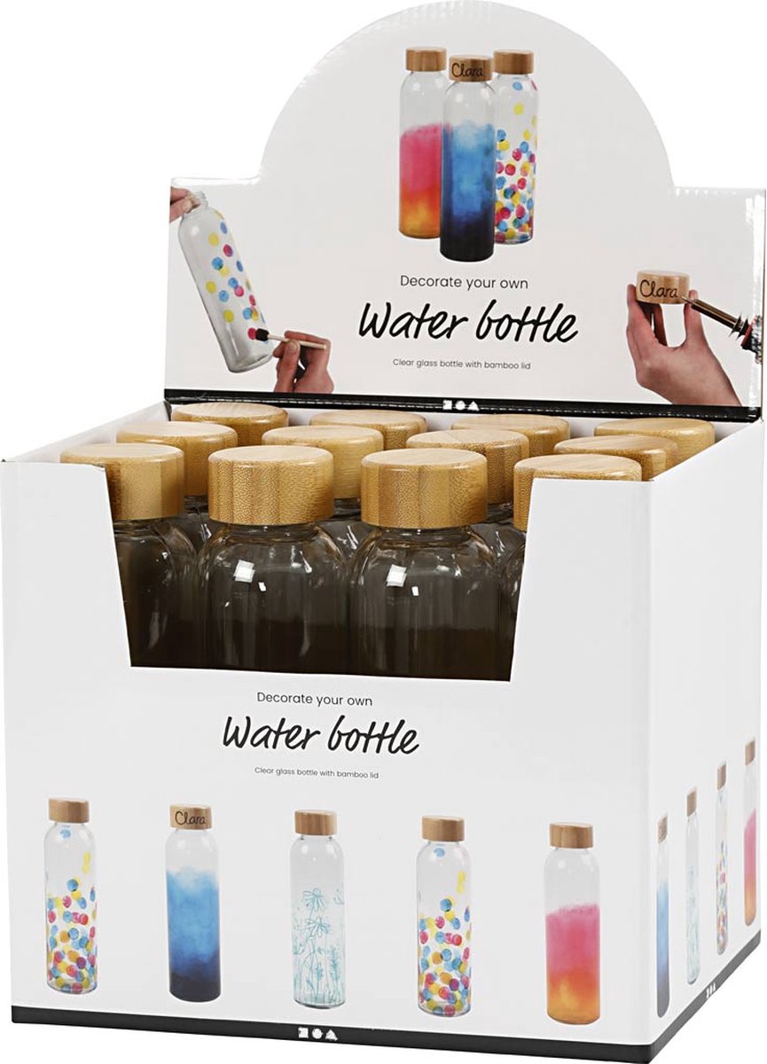Creativ Company Display met 12 waterflessen van glas in display