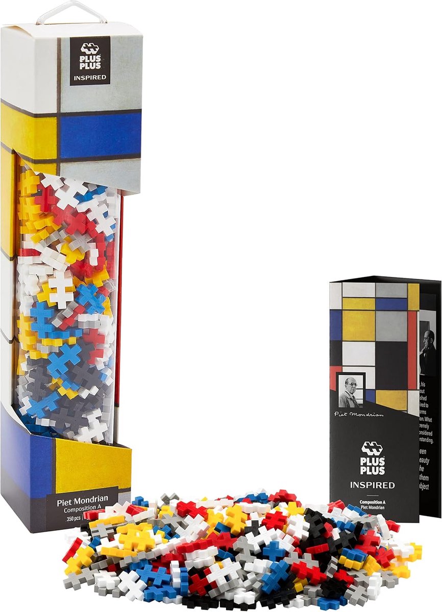 Plus-Plus inspired mondriaan compositie a 350 delige bouwset - 4279 - bouwspeelgoed kunstwerk - constructiespeelgoed - set met bouwstenen - vanaf 7 jaar