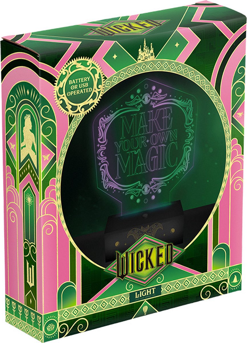 Paladone Wicked film acryl licht – officieel gelicentieerde nbc universal lamp, make your own magic, cadeau voor musicalfans van glinda, elphaba oz, werkt op batterijen –