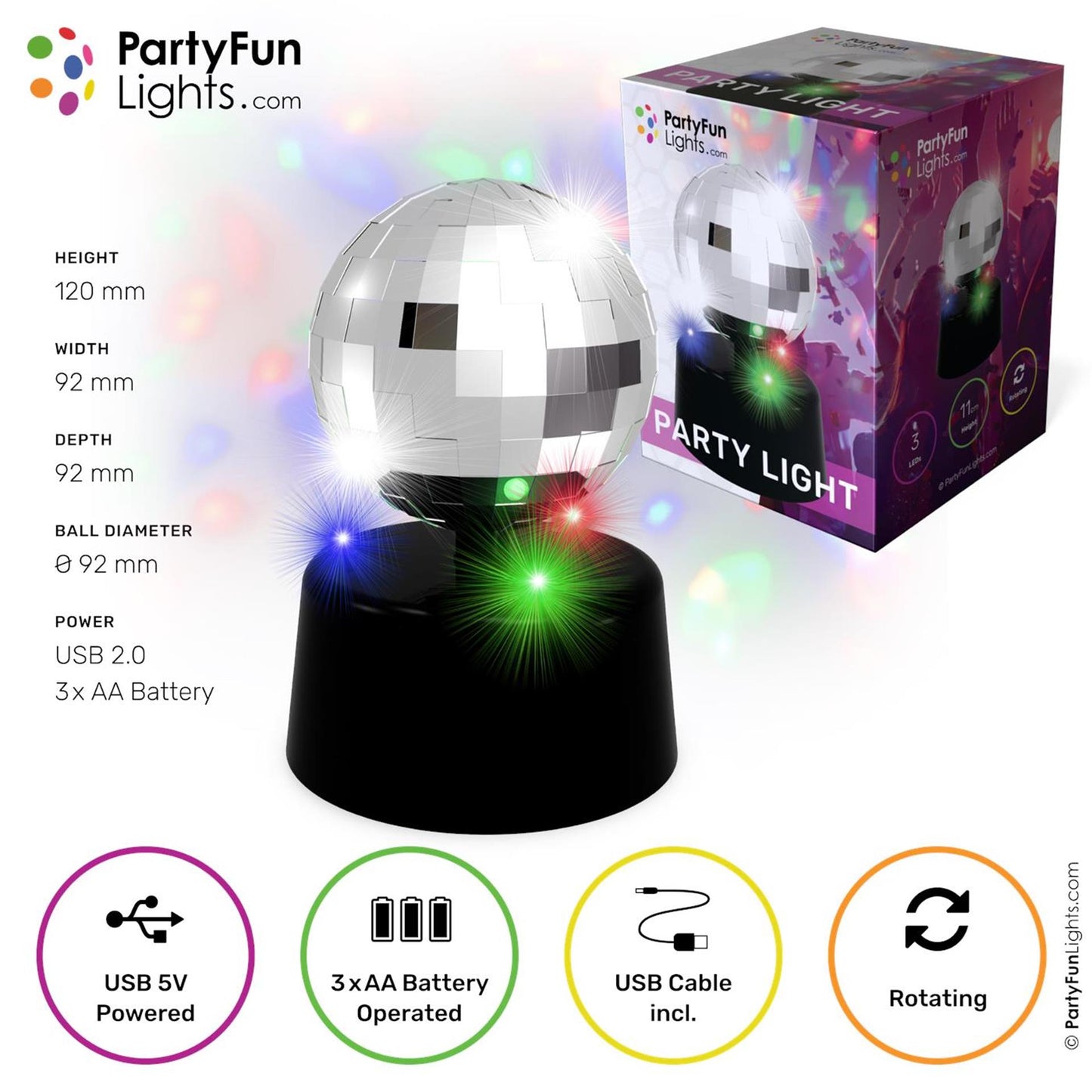 PartyFun Lights Tafellamp mini mirror disco led roteren