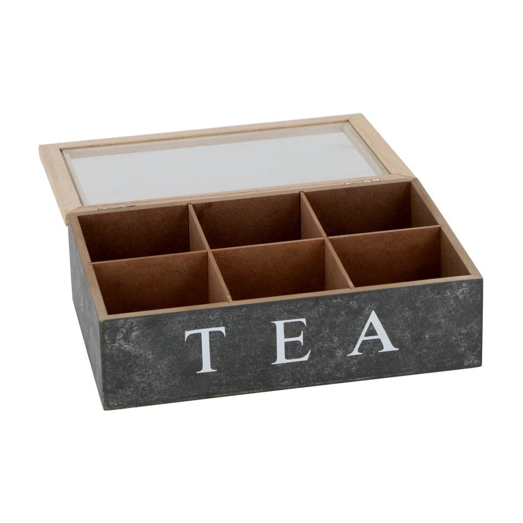 Daily Home tea theedoos met 6 vakken mdf glas