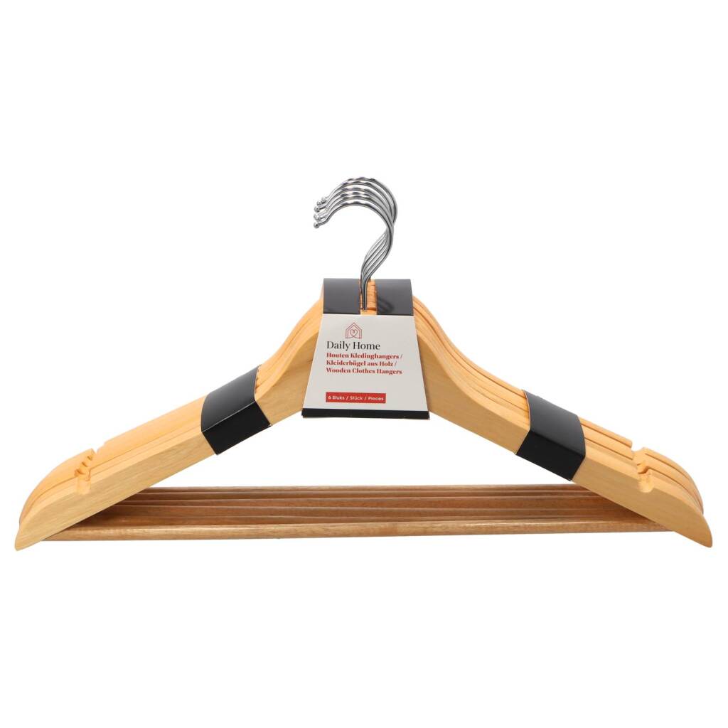 Daily Home houten kledinghangers 6 stuks