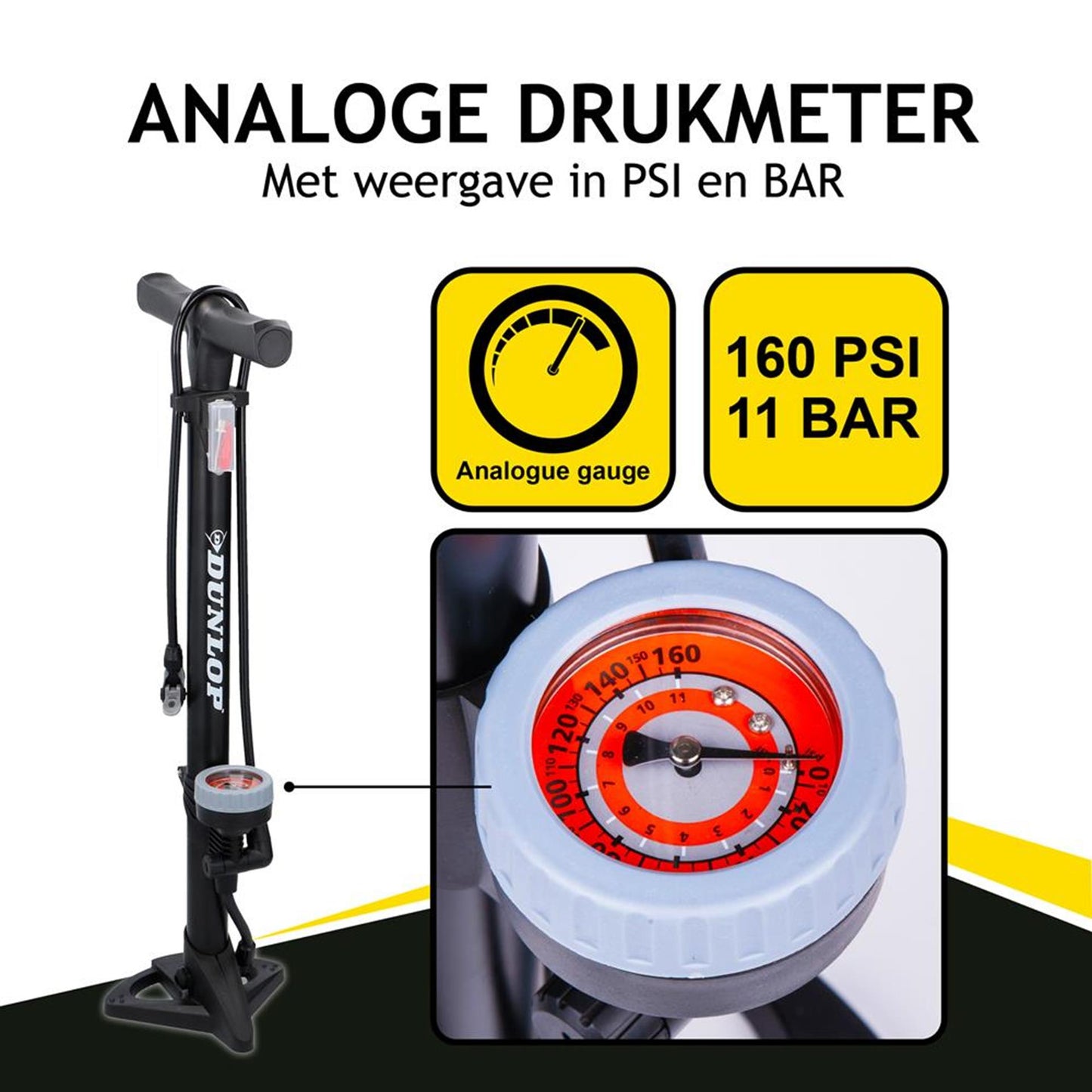 Dunlop fietspomp met drukmeter