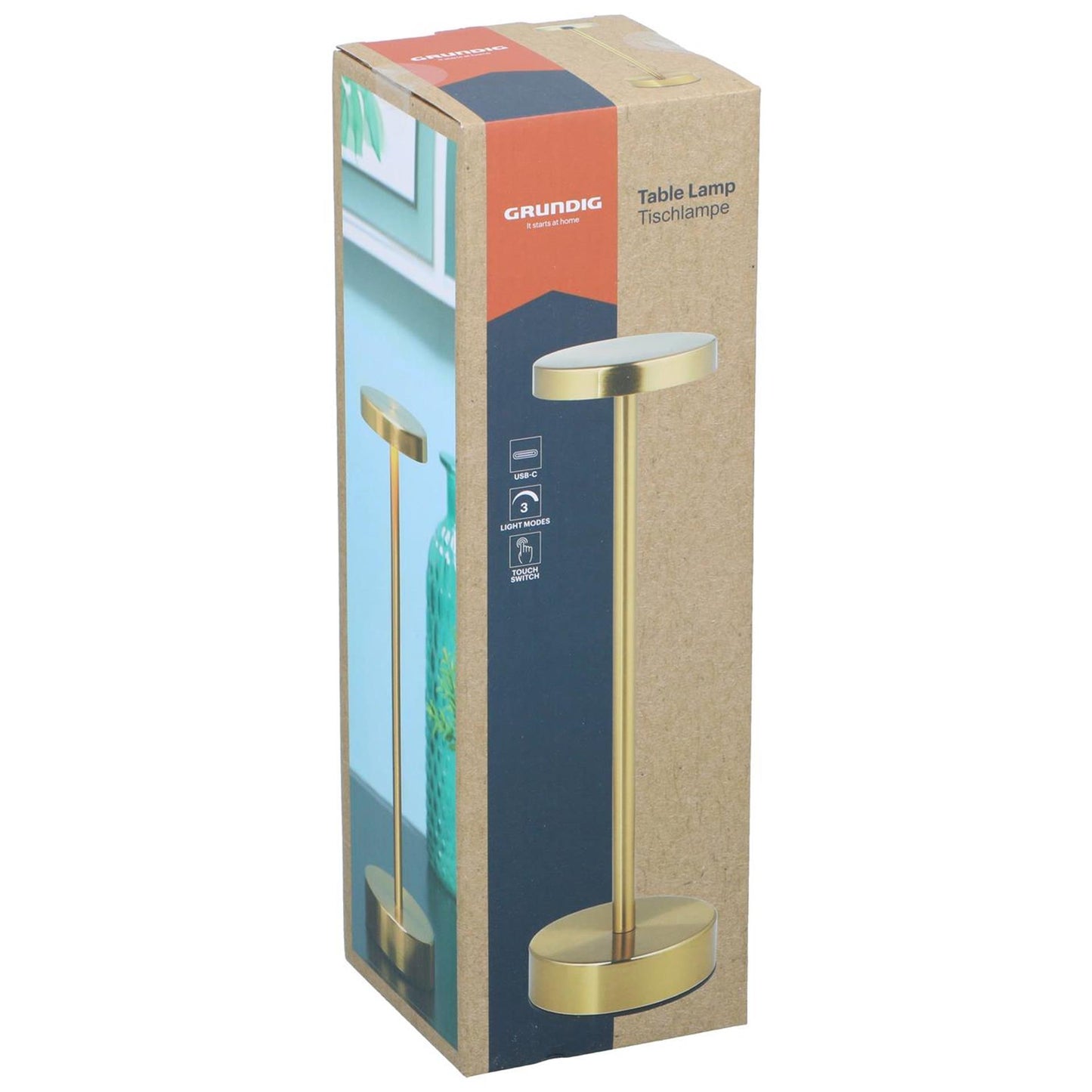 Grundig tafellamp goud plat usb-c 32x8cm