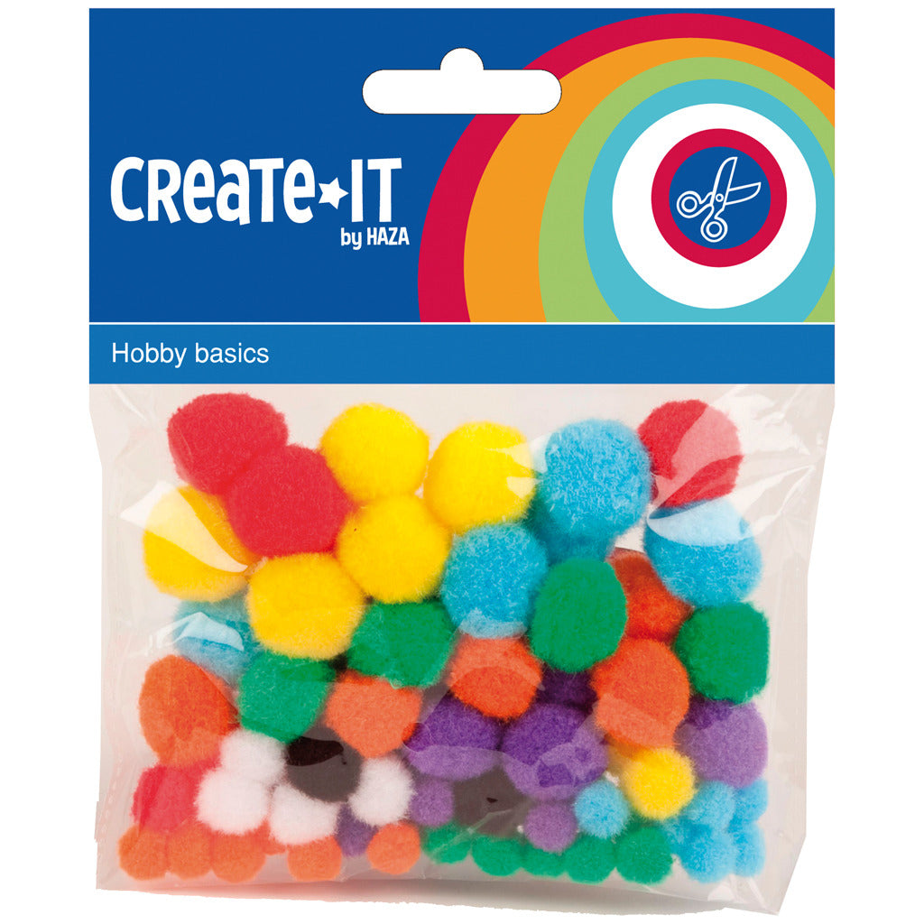 Haza Witbaard Gekleurde pompoms, 78st.