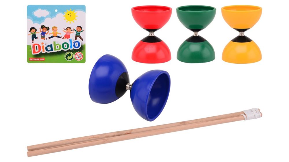 Outdoor Fun diabolo met houten stokjes.