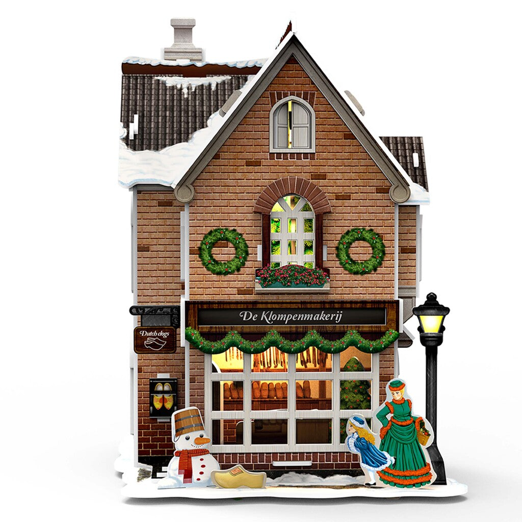 Cubic Fun 3d puzzel hollands huisje winter klompenmakerij + licht 53 stukjes
