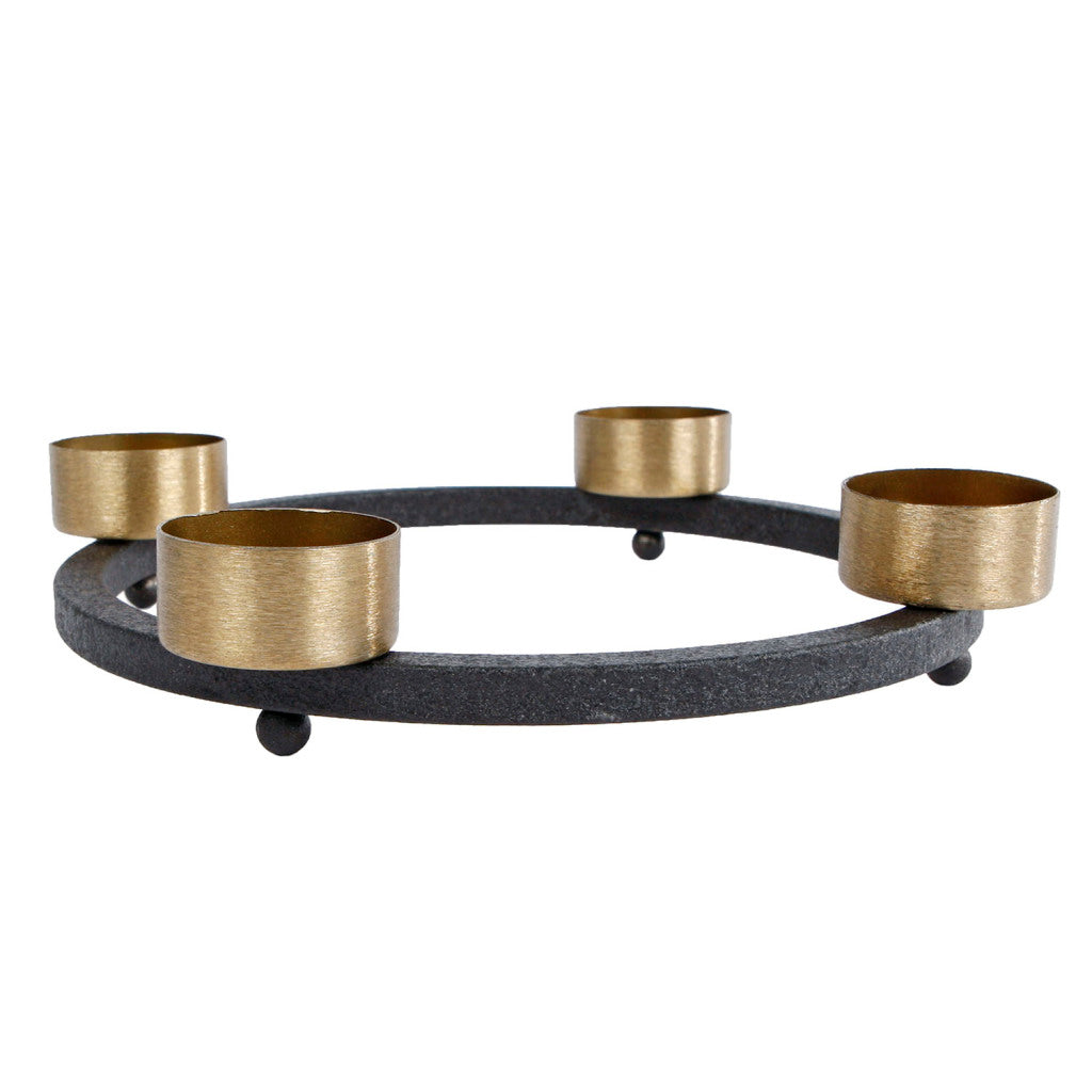 Overige Merken Theelichthouder yono 23x23x5 cm zwart goud metaal