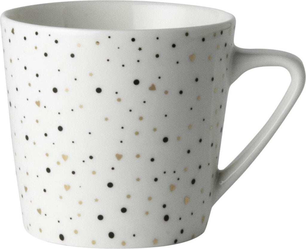 Dutch Rose loft zwart-wit koffiemok wit met glitters 20cl