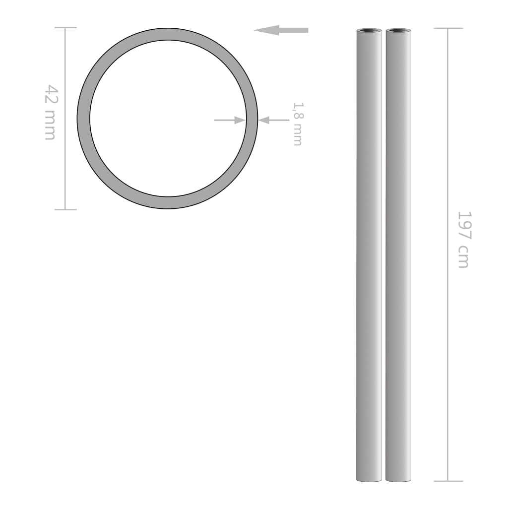 VidaXL Buizen rond v2a 2m ø42x1,8mm roestvrij staal 2 st