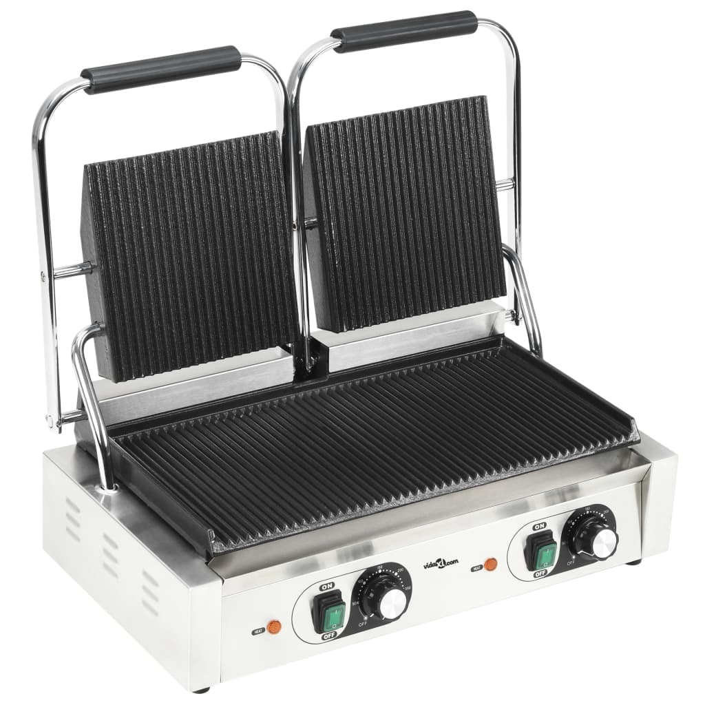 VidaXL Panini grill dubbel gegroefd 3600 w 57x30,5x20 cm
