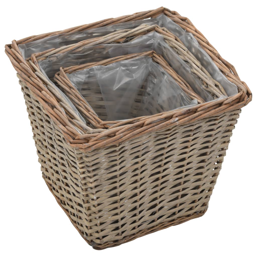 VidaXL Plantenbakken verhoogd 3 st wicker met pe-voering