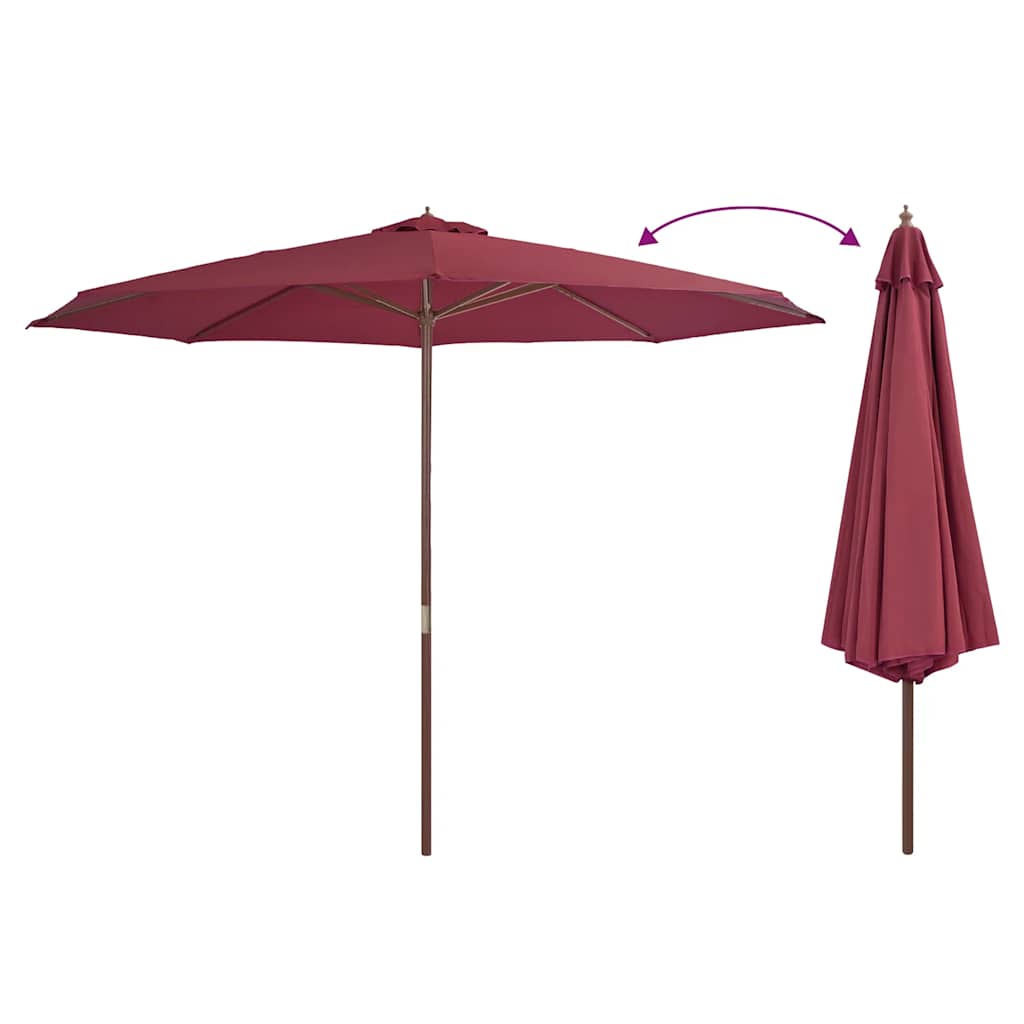 VidaXL Parasol met houten paal 350 cm bordeauxrood
