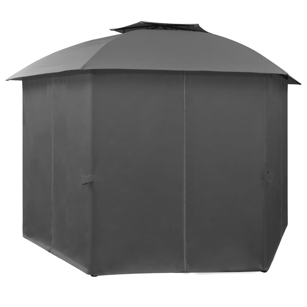 VidaXL Tuinpaviljoen met gordijnen hexagonaal 360x265 cm