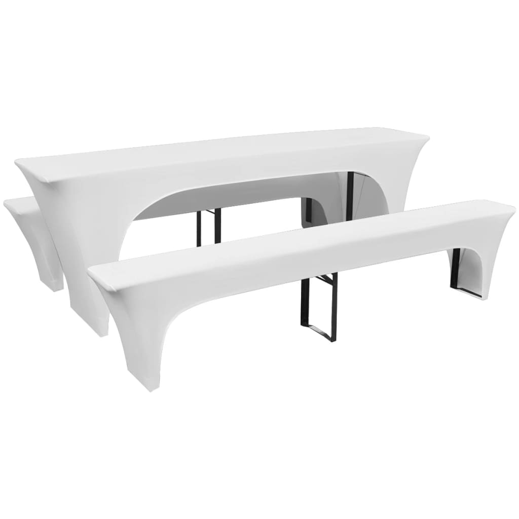 VidaXL Hoes voor biertafel en banken 225x50x80 cm stretch wit 3 st