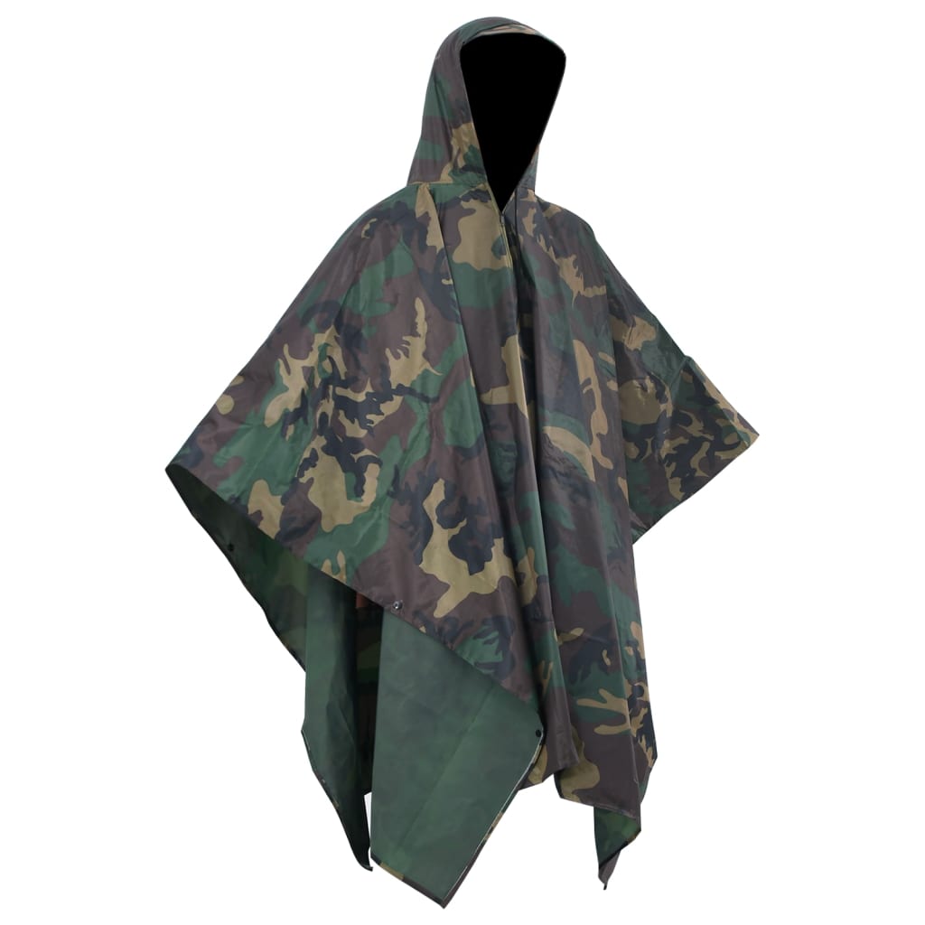 VidaXL Regenponcho voor kamperen wandelen leger waterdicht camouflage