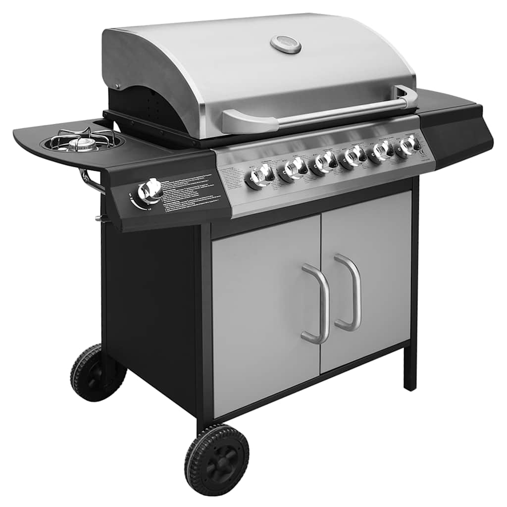 VidaXL Gasbarbecue 6+1 kookzone zwart en zilver